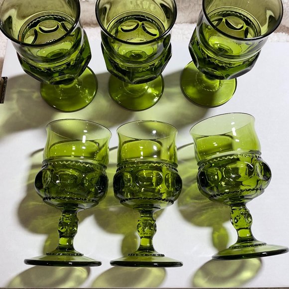 (6) Vintage Indiana Wine Glass Thumbprint Goblets 5 5/8”H Set of 6 like new